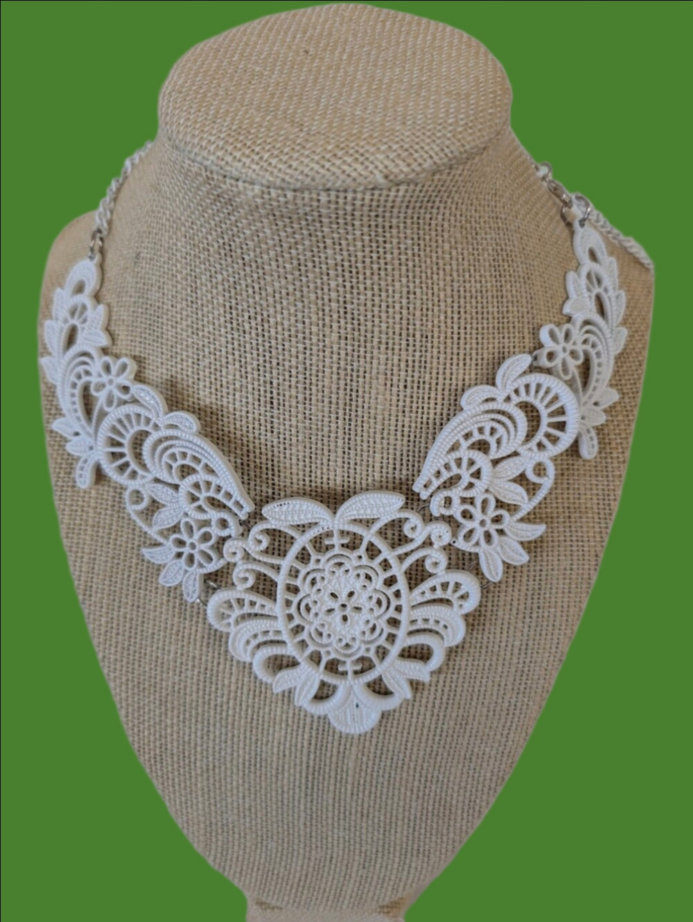 White Lace Bib Statement Necklace - Women Jewelry
